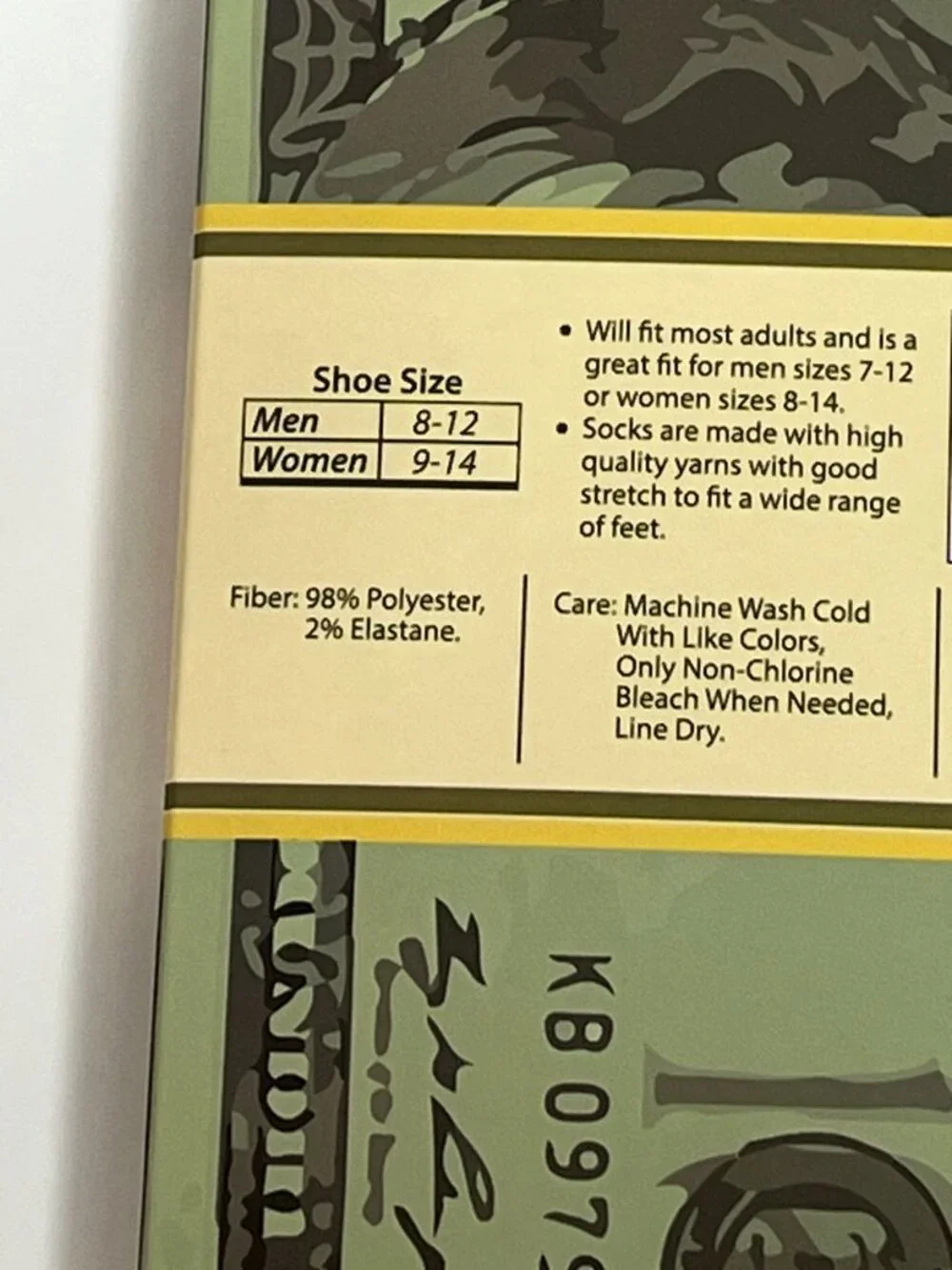 Money Print Crew Socks Dollar Bill Graphic Novelty One Size NWT Gift